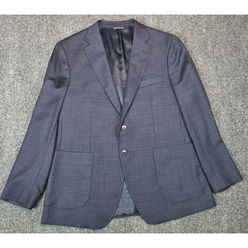 Ermenegildo Zegna Saks Fifth Avenue Blazer Mens 44 Blue Napoli Jacket Wool Silk